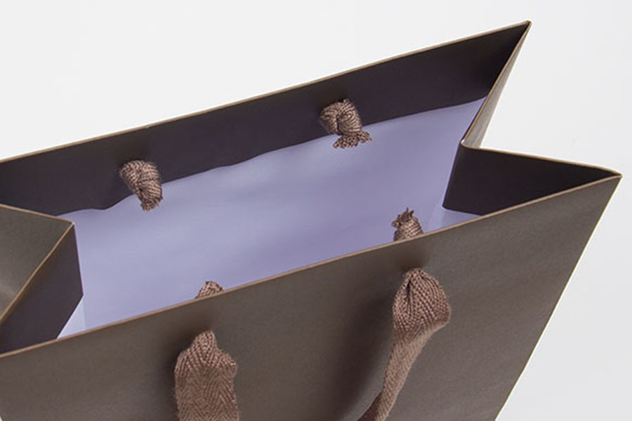 8 x 4 x 10 MATTE CHOCOLATE TINTED PAPER EUROTOTE SHOPPING BAGS - TWILL RIBBON HANDLES