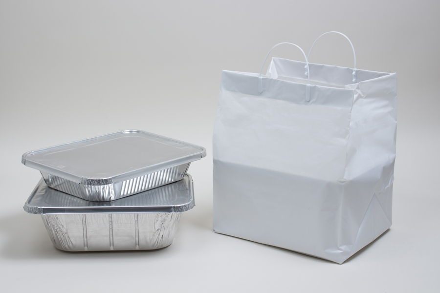 12x10x14 WHITE PLASTIC CATERING BAGS WITH CLIP LOOP HANDLES - 2.50 mil
