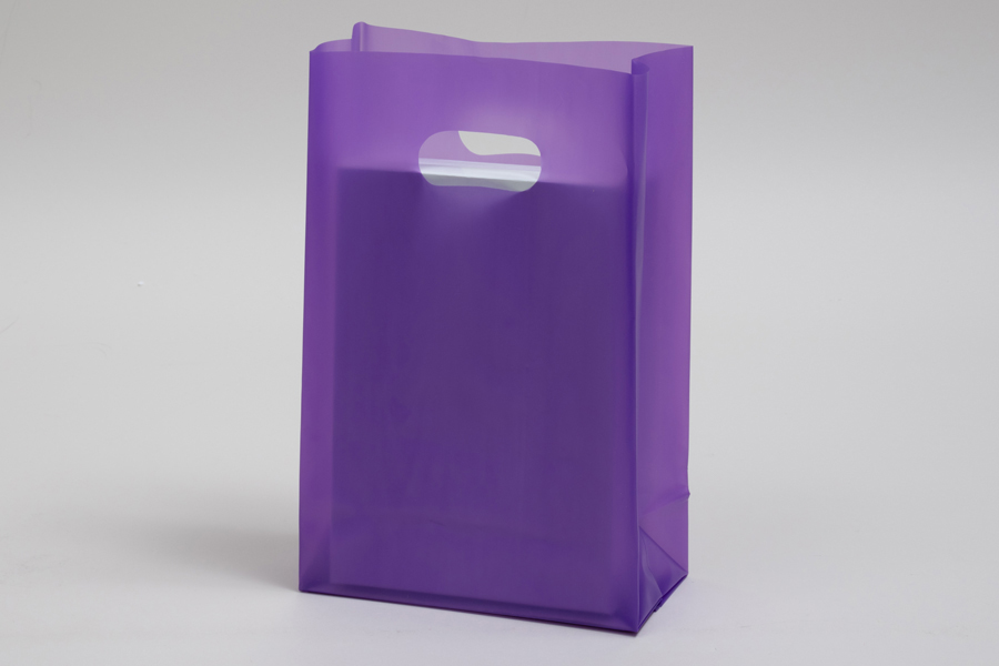 7 x 3.5 x 10.5 GRAPE FROSTED PLASTIC TOTE BAGS - 3.5 mil