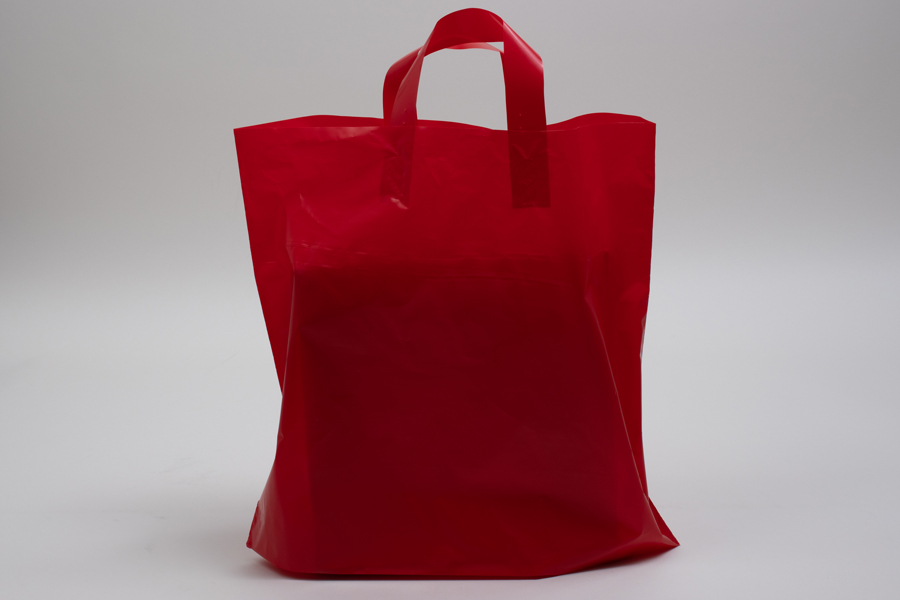 16 x 15 + 6 RED FROSTED SOFT LOOP HANDLE AMERITOTE PLASTIC BAGS - 2.25 mil