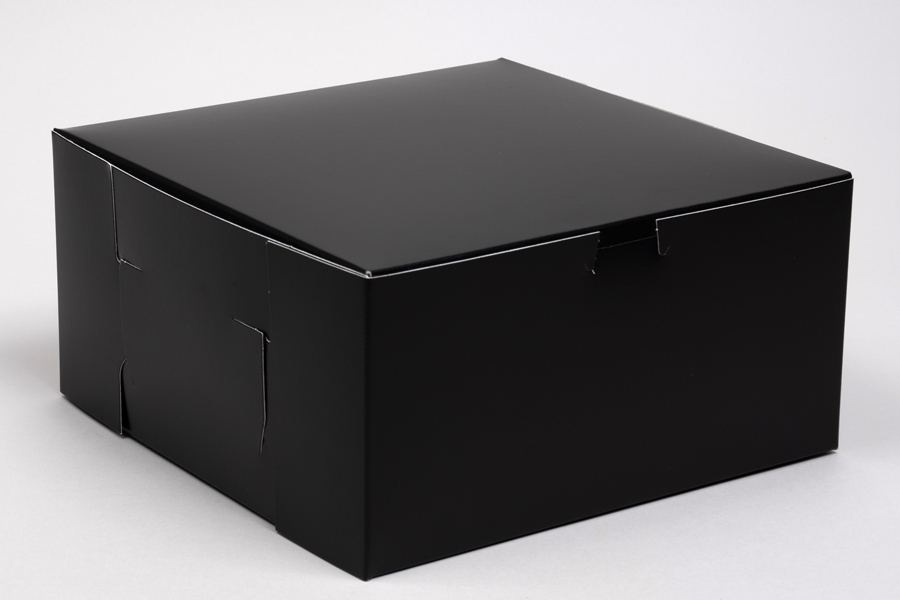 10 x 10 x 5 BLACK GLOSS ONE-PIECE BAKERY BOXES