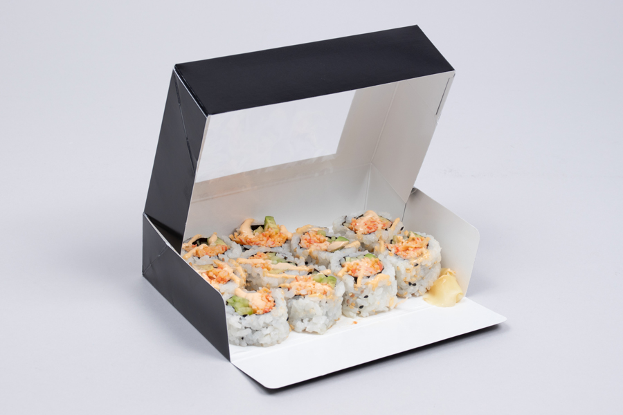 6.5 X 4.5 X 1.75 BLACK GLOSS SUSHI BOXES WITH VIEW WINDOWS