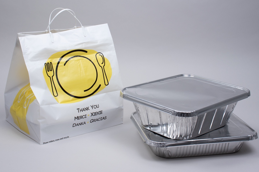 12 x 10 x 14 THANK YOU WHITE PLASTIC HIGH-DENSITY CLIP LOOP TAKEOUT BAGS - 2.50 mil
