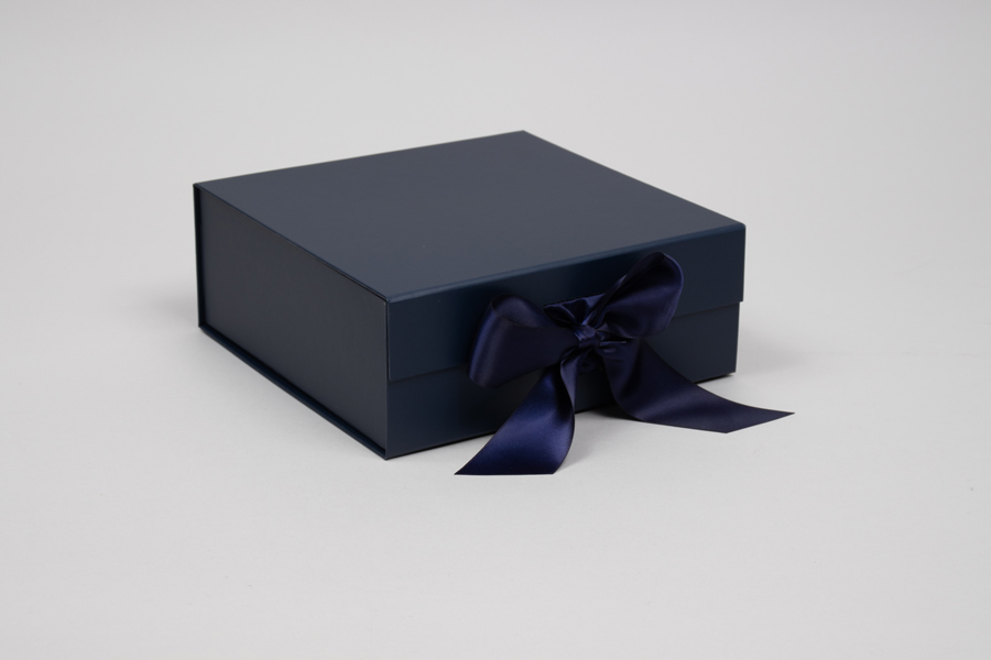8 x 8 x 3-1/8 MATTE NAVY MAGNETIC LID GIFT BOXES WITH RIBBON