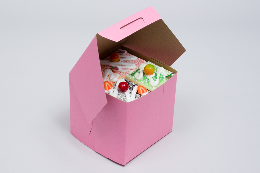 4 x 4 x 4 STRAWBERRY PINK ONE-PIECE BAKERY BOXES