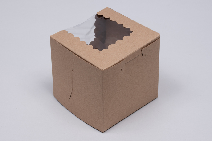 4 x 4 x 4  KRAFT CUPCAKE BOXES WITH WINDOWS