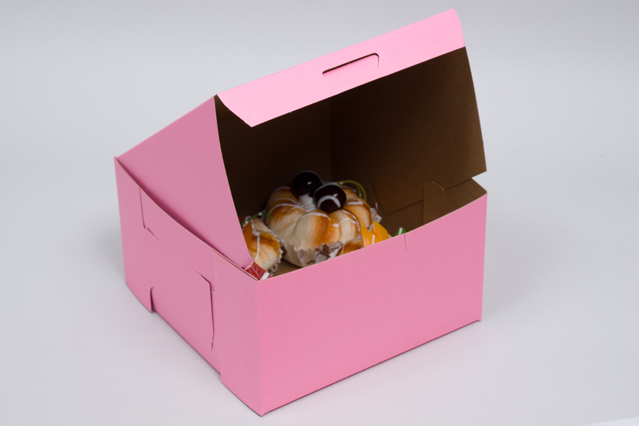 7 x 7 x 4 STRAWBERRY PINK ONE-PIECE BAKERY BOXES