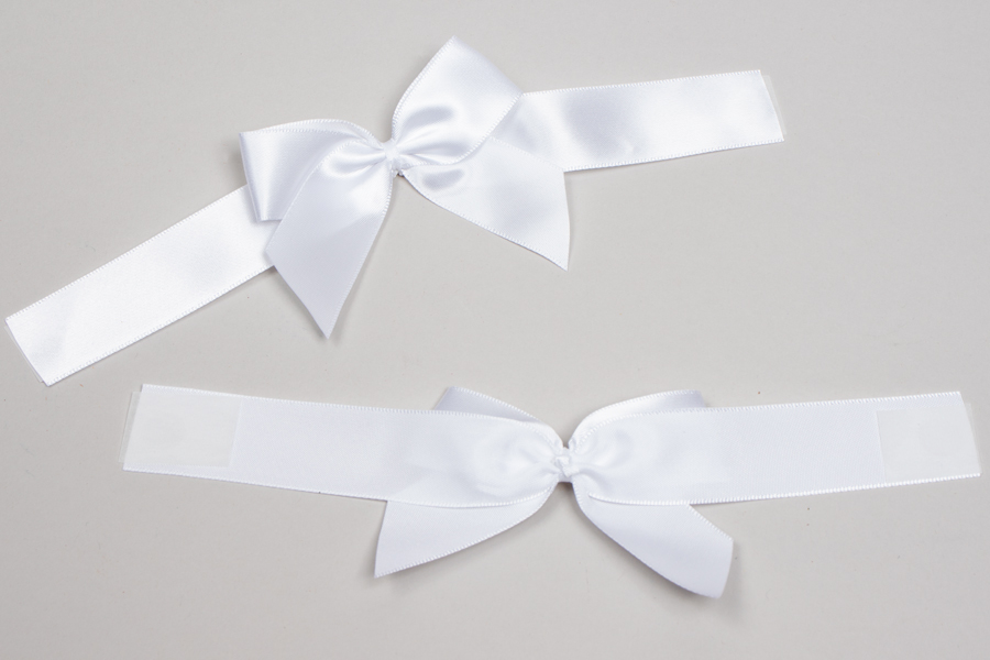 4-1/2 x 2-3/4” PRE-TIED BOW – SELF-ADHESIVE 1-1/2” WHITE RIBBON FOR 8” x 8” MAGNETIC BOX