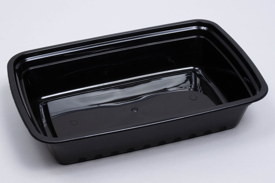 8-3/4 x 6 x 1-1/2 – 28 OZ - RECTANGULAR PLASTIC FOOD TAKEOUT CONTAINERS - BLACK BASE/CLEAR LID