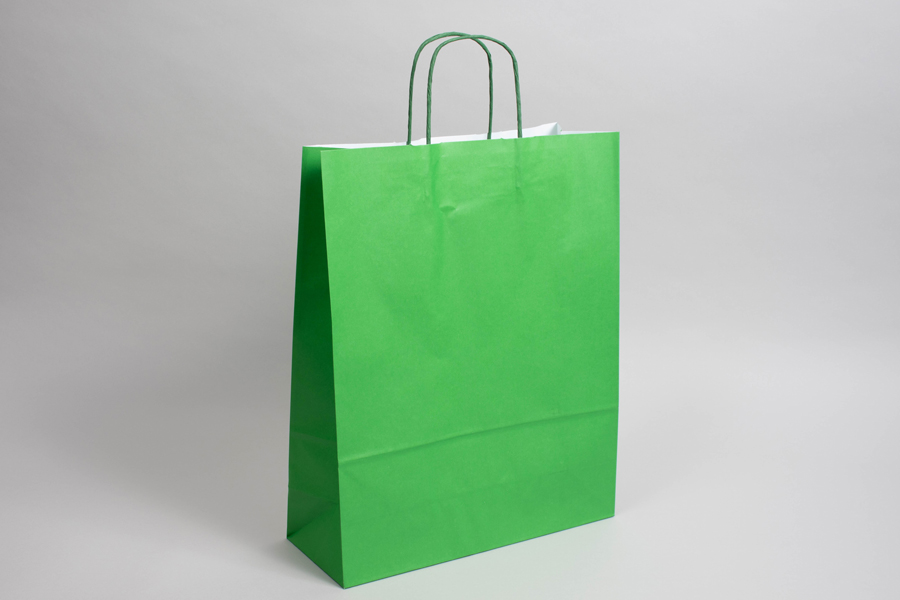 12-1/2 x 4-3/4 x 15-3/4 BRIGHT KELLY GREEN TINTED PAPER SHOPPING BAGS