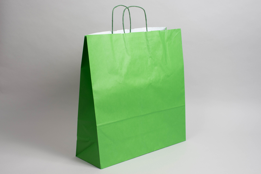 17-1/4 x 6 x 18 BRIGHT KELLY GREEN TINTED PAPER SHOPPING BAGS