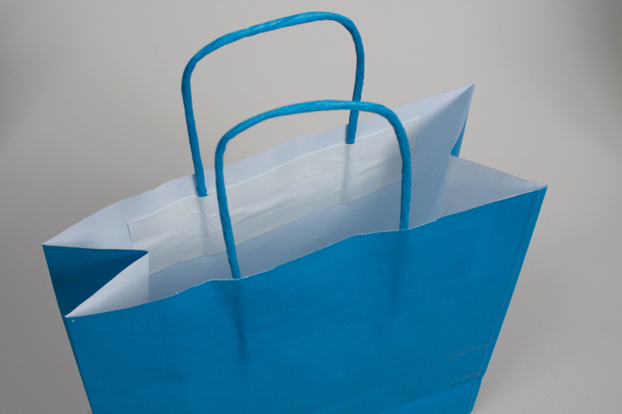 8-3/4 x 3-1/2 x 9 BRIGHT PROCESS BLUE TINTED PAPER SHOPPING BAGS