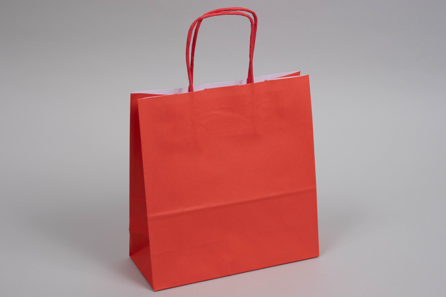 8-3/4 x 3-1/2 x 9 BRIGHT WARM RED TINTED PAPER SHOPPING BAGS