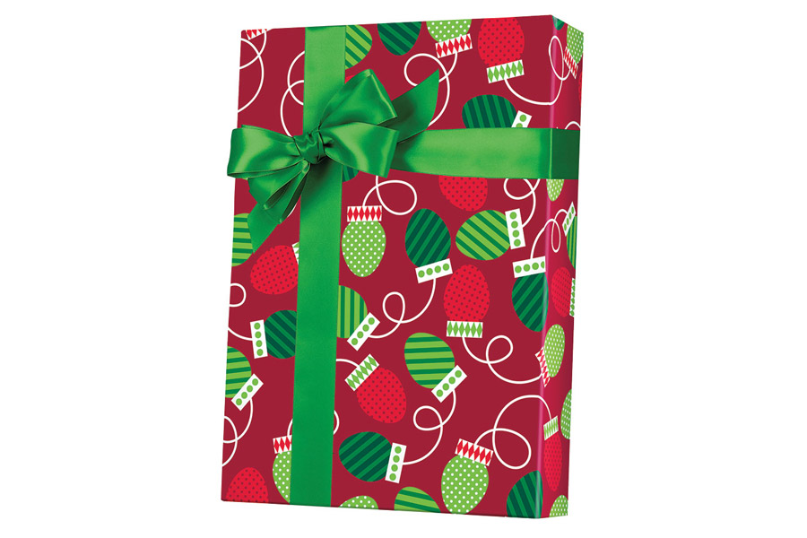 18-in x 417-ft REVERSIBLE CHRISTMAS BULBS GIFT WRAP (X6332)