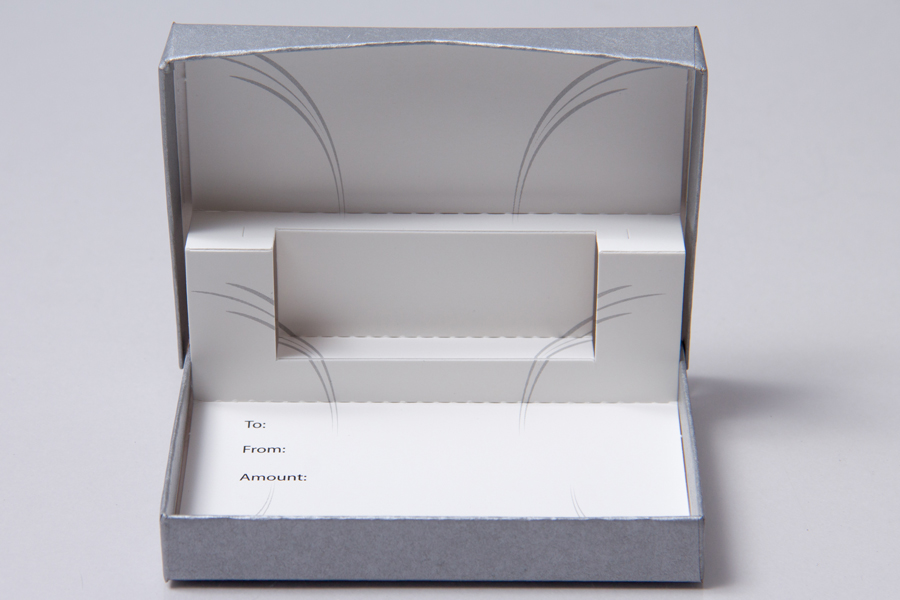 4-5/8 x 3-3/8 x 5/8 SILVER MATTE GIFT CARD BOX WITH POP-UP INSERT