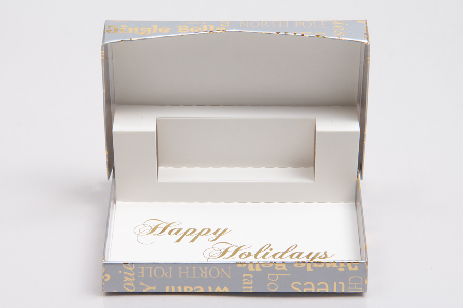 4-5/8 x 3-3/8 x 5/8 SILVER CHRISTMAS MEMORIES GIFT CARD BOX WITH POP-UP INSERT
