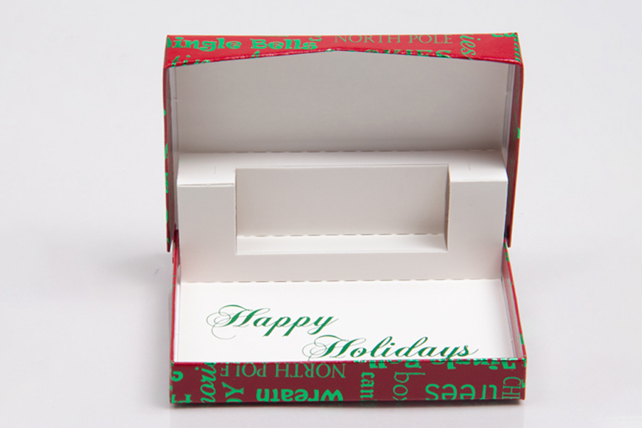 4-5/8 x 3-3/8 x 5/8 RED CHRISTMAS MEMORIES GIFT CARD BOX WITH POP-UP INSERT