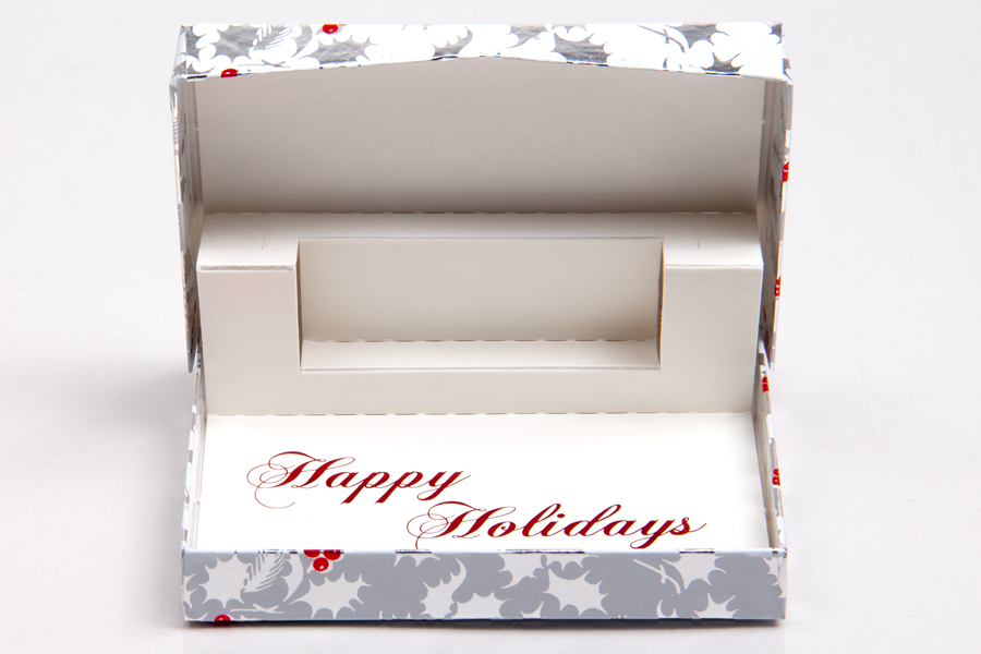 4-5/8 x 3-3/8 x 5/8 HOLLY BERRY GIFT CARD BOX WITH POP-UP INSERT