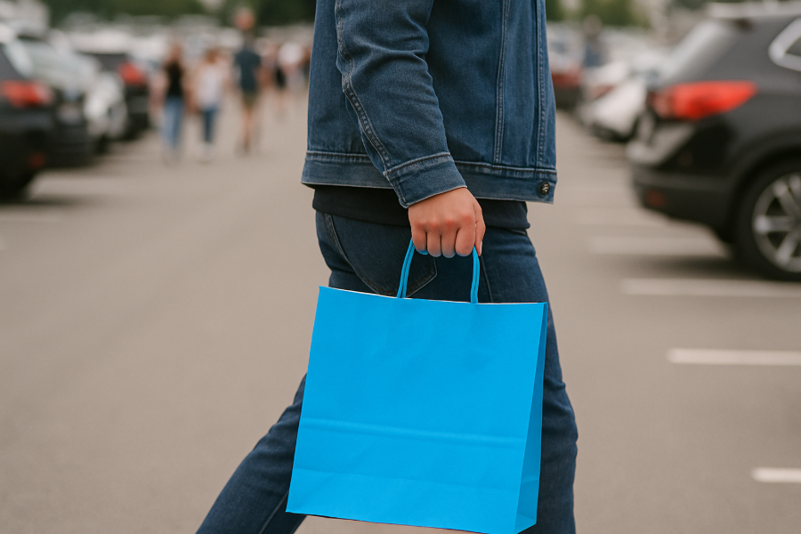 BRIGHT PROCESS BLUE TINTED PAPER SHOPPING BAGS