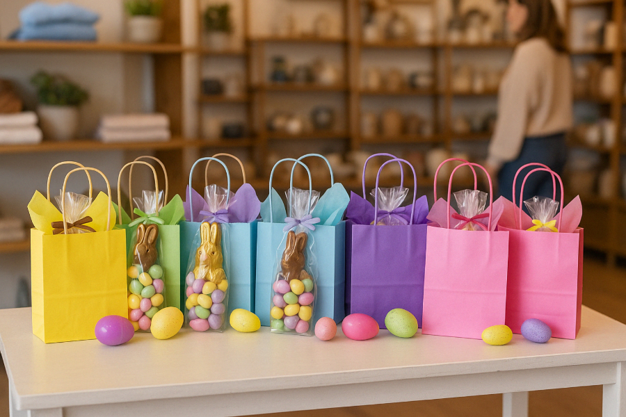 full display of different easter gift bags