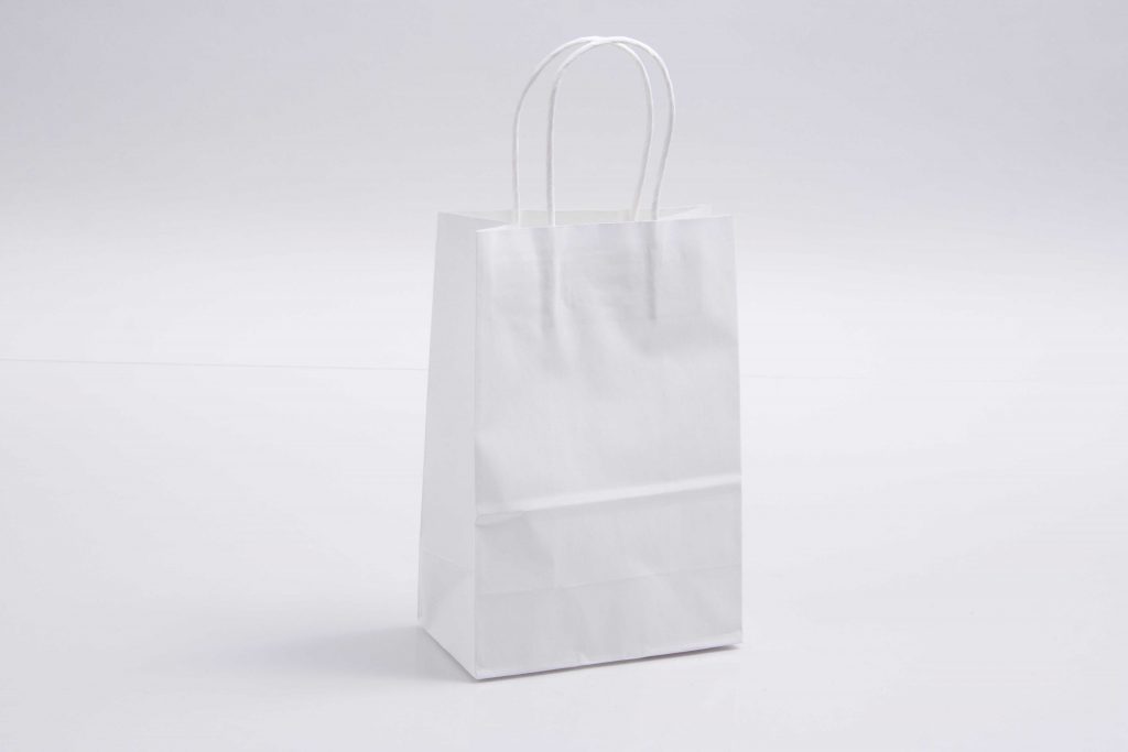 8 x 4.5 x 10.5 white kraft paper bag with handles