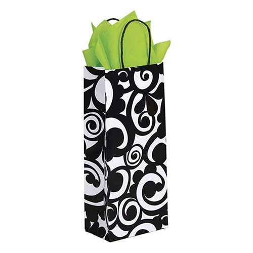 5.5 x 3.25 x 12.5 BOLD SCROLL PAPER SHOPPING BAGS