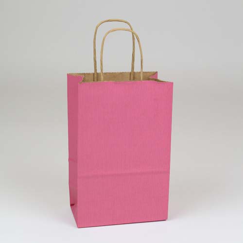 5.5 x 3.25 x 8.37 LIPSTICK PINK MATTE SHADOWSTRIPE PAPER BAGS