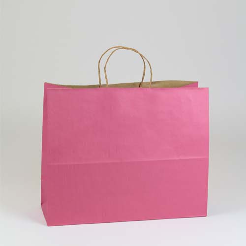 16 x 6 x 13 LIPSTICK PINK MATTE SHADOWSTRIPE PAPER BAGS