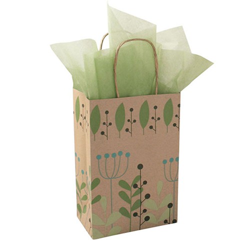 5.25 x 3.5 x 8.25 LEAVES AND BERRIES PAPER SHOPPING BAGS