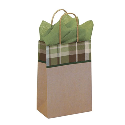 5.25 x 3.5 x 8.25 KENSINGTON PLAID PAPER SHOPPING BAGS