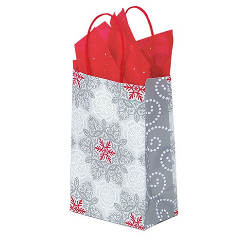 5.25 x 3.5 x 8.25 CHRISTMAS LACE PAPER SHOPPING BAGS