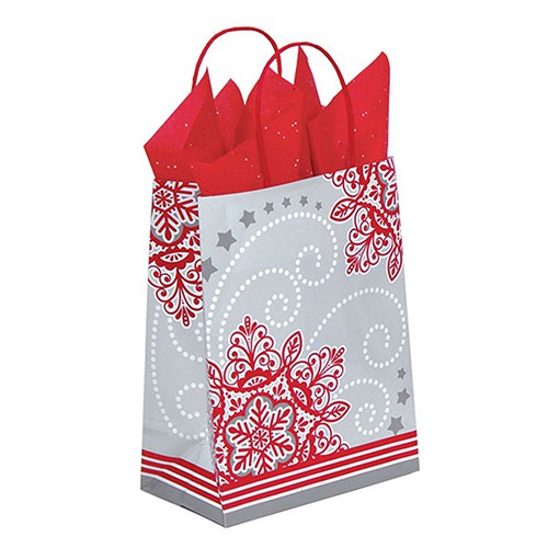 8 x 5 x 10 CHRISTMAS LACE PAPER SHOPPING BAGS