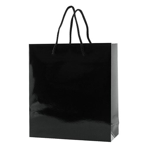 6 x 3.5 x 6.5 BLACK GLOSS PAPER EUROTOTE SHOPPING BAGS