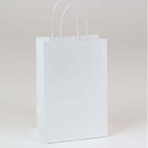 5.75 x 3.25 x 8.37 ECONOMY WHITE KRAFT PAPER SHOPPING BAGS