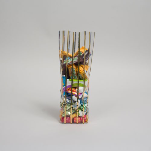 3.25 x 2 x 12 GOLD STRIPED CLEAR PLASTIC CANDY BAGS