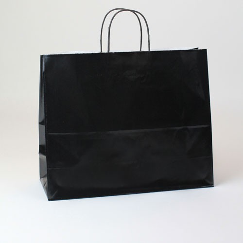 16 x 6 x 13 BLACK ULTRA GLOSS PAPER SHOPPING BAGS ***CLOSEOUT***