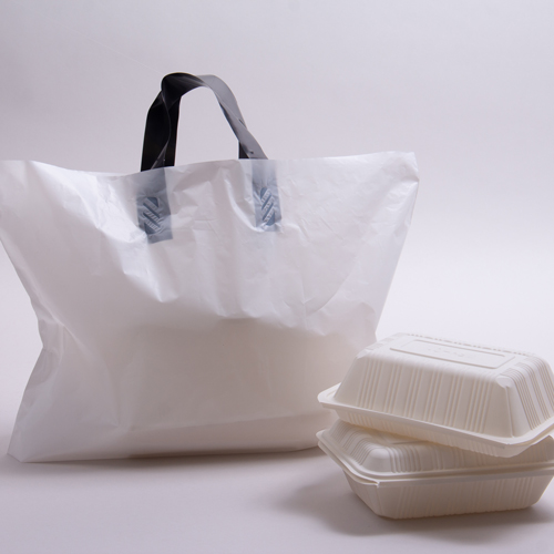 16 x 11 x 8 WHITE SOFT LOOP HANDLE PLASTIC CARRYOUT BAGS
