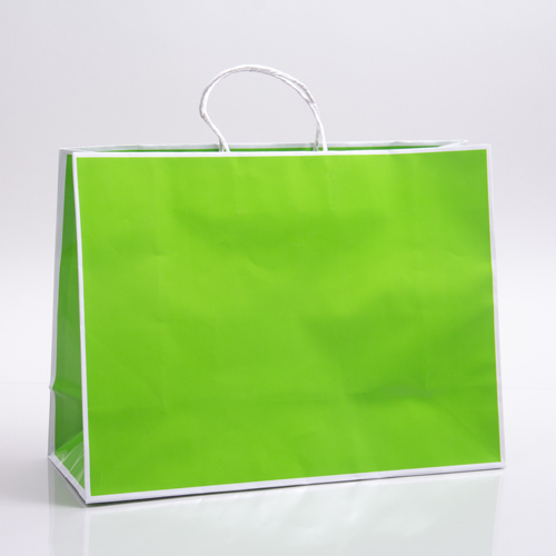 16 x 6 x 12 CITRUS GREEN & WHITE PAPER SHOPPING BAGS