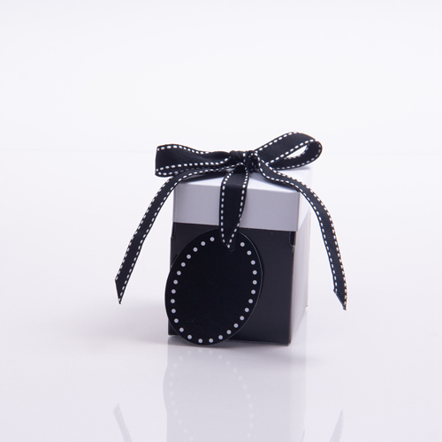 3 x 3 x 3.25 BLACK & WHITE RIBBON TIED GIFT BOXES