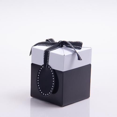 4 x 4 x 4.75 BLACK & WHITE RIBBON TIED GIFT BOXES