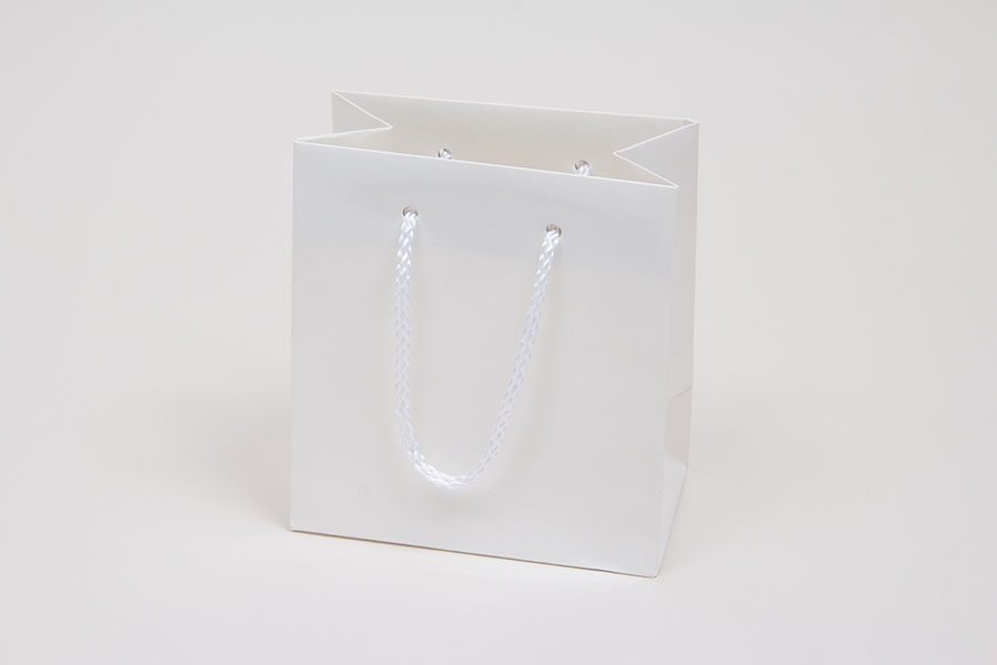 6 x 3.5 x 6.5 WHITE GLOSS PAPER EUROTOTE SHOPPING BAGS