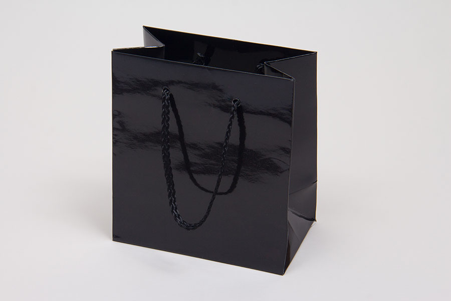 6 x 3.5 x 6.5 BLACK GLOSS PAPER EUROTOTE SHOPPING BAGS