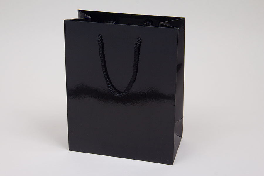 8 x 4 x 10 BLACK GLOSS PAPER EUROTOTE SHOPPING BAGS