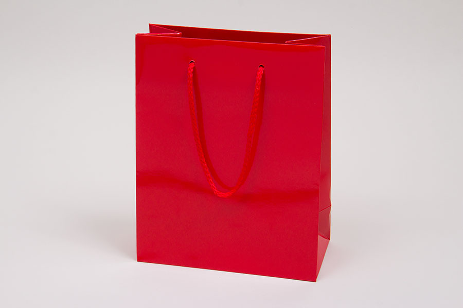 8 x 4 x 10 RED GLOSS PAPER EUROTOTE SHOPPING BAGS