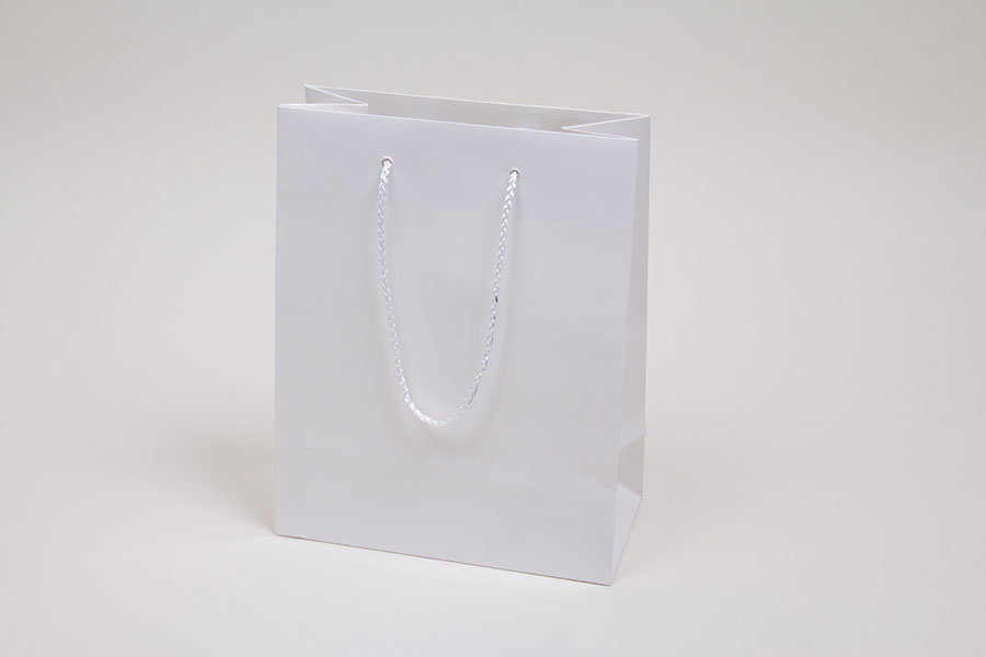 8 x 4 x 10 WHITE GLOSS PAPER EUROTOTE SHOPPING BAGS
