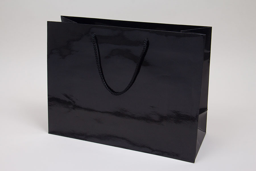 16 x 6 x 12 BLACK GLOSS PAPER EUROTOTE SHOPPING BAGS