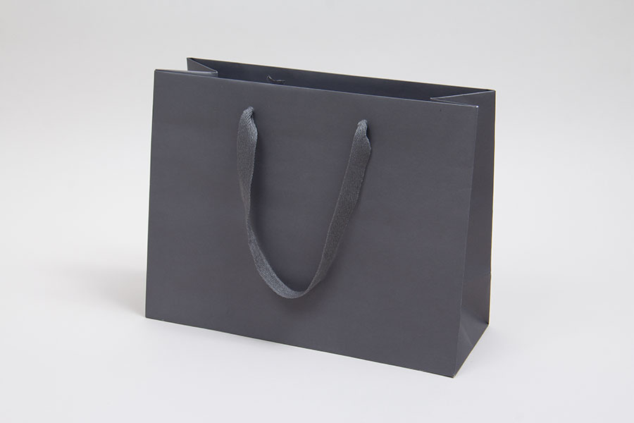 13 x 5 x 10 MATTE CHARCOAL TINTED PAPER EUROTOTES - TWILL RIBBON HANDLES