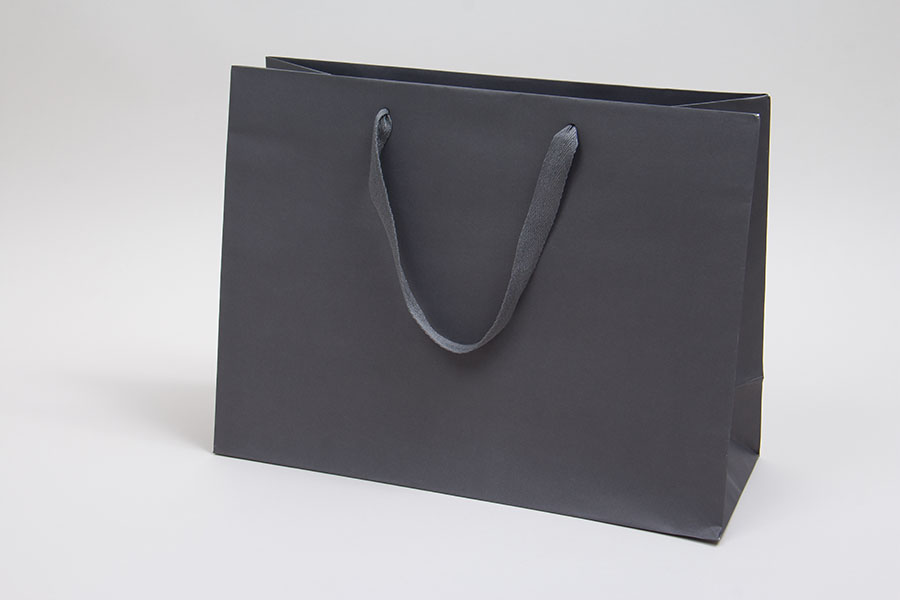 16 x 6 x 12 MATTE CHARCOAL TINTED PAPER EUROTOTES - TWILL RIBBON HANDLES