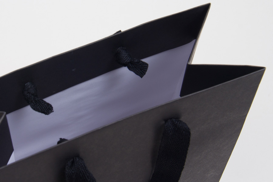 13 x 5 x 10 MATTE BLACK TINTED PAPER EUROTOTE SHOPPING BAGS - TWILL RIBBON HANDLES
