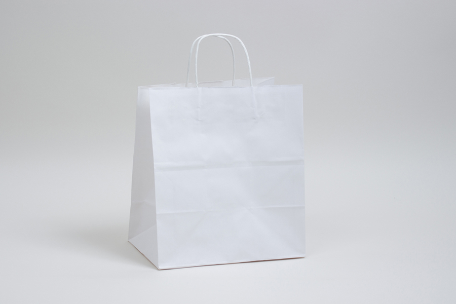 10 x 6.75 x 12 WHITE KRAFT PAPER SHOPPING BAGS